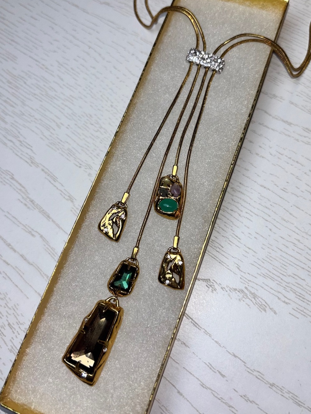 Alexis Bittar Gold Tone Multi Gem Statement Pendant Y Necklace